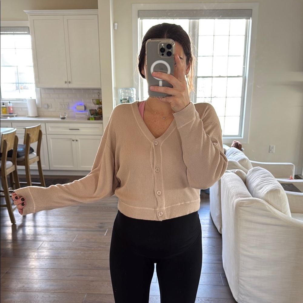 Stateside Tan Cardigan Sweater Lightweight Knit